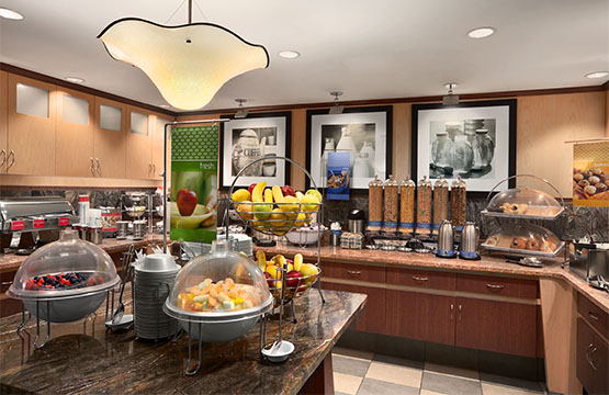 Cozy and modernized breakfast buffet area will make you feel like you are at a restaurant.