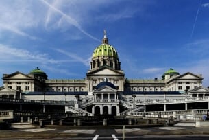 The Pennsylvania State Capitol is the seat of government for the U.S. state of Pennsylvania and is in downtown Harrisburg. It was designed in 1902 in a Beaux-Arts style with decorative Renaissance themes throughout.